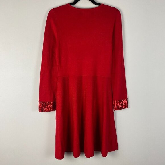 Jason Wu A-Line Knit Sweater Dress M Red Round Neck Long Sleeve Sequined Cuff - Picture 6 of 10